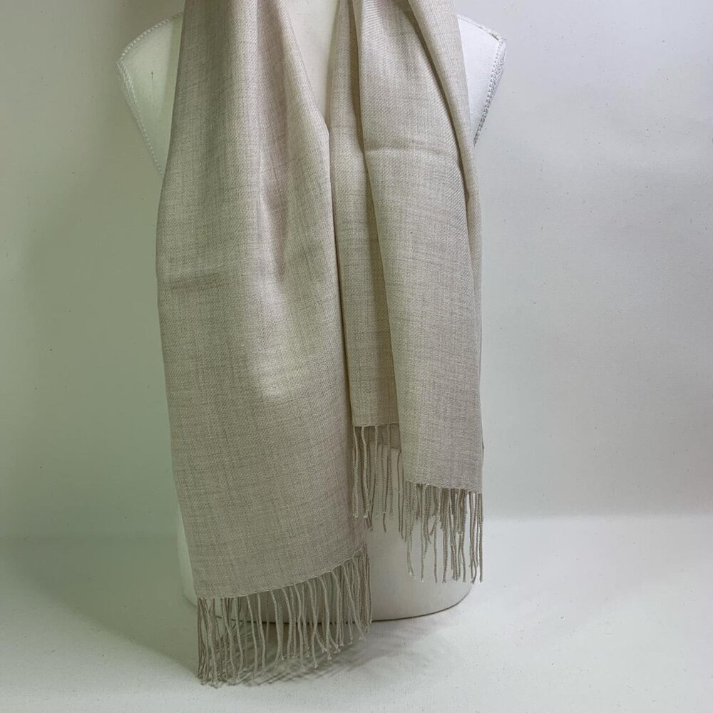 Nordstrom Wool-Cashmere Scarf – Neutral Cozy Fringe Wrap 78x29 - Picture 3 of 4